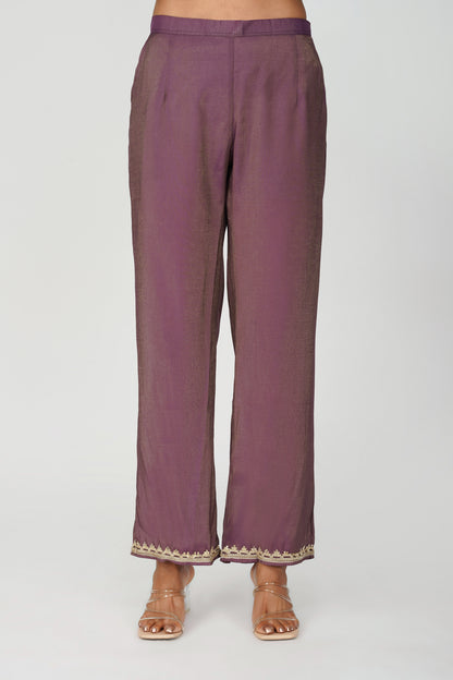 Mira Fusion Embroidered Shimmer Coord Set – Deep Purple | Bindigasm