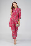Rani Pink Paisley Co-ord Set – Flared Modal Chanderi Kurta with Pants