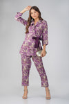 Akira Jacket Co-ord Set – Purple Chanderi with Floral Brooch & Silk Belt