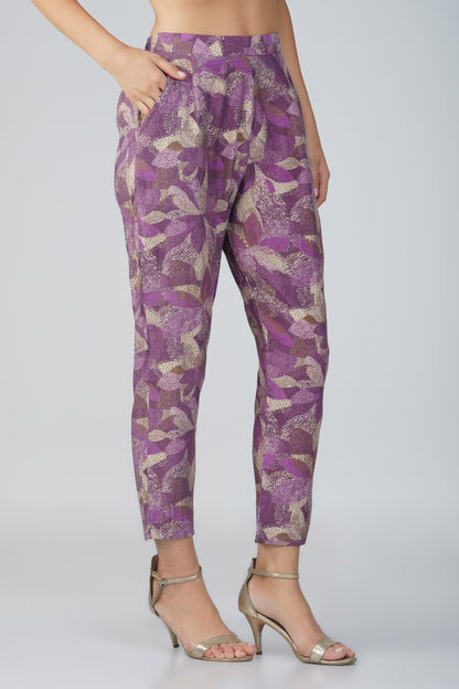 Akira Jacket Co-ord Set – Purple Chanderi with Floral Brooch & Silk Belt