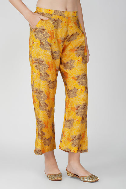 Kiara Co-ord Set – Yellow Floral Kurta with Sequin Jute Lace & Matching Palazzos (2-Piece Set)