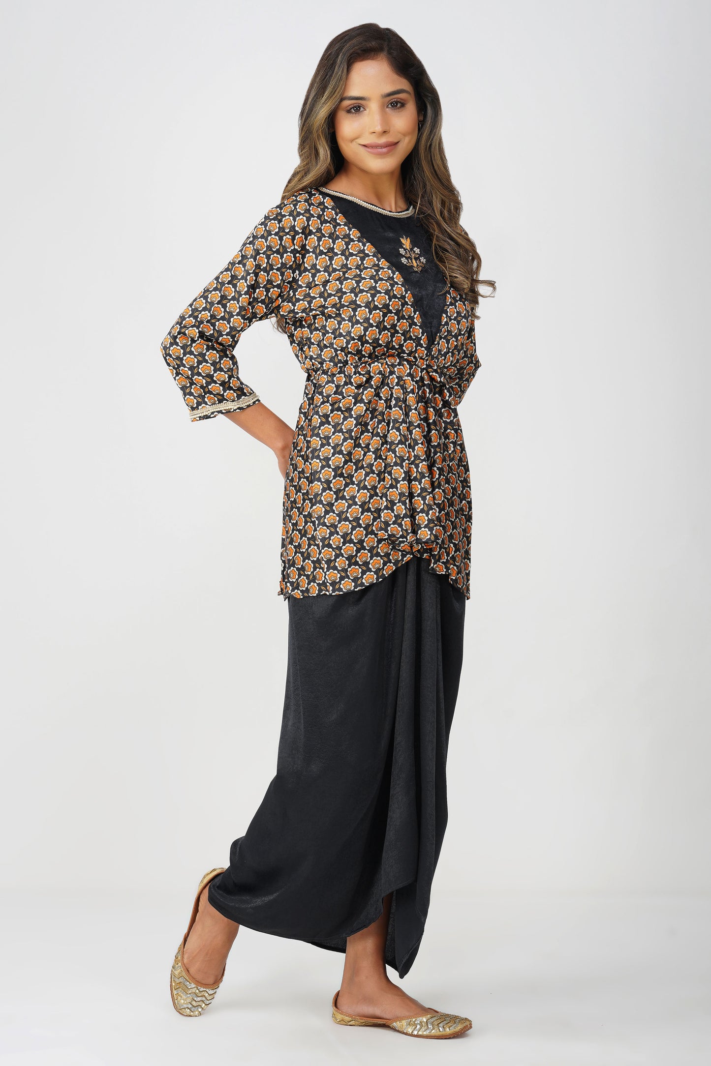 Piya Drape Skirt Set – Black Elegance