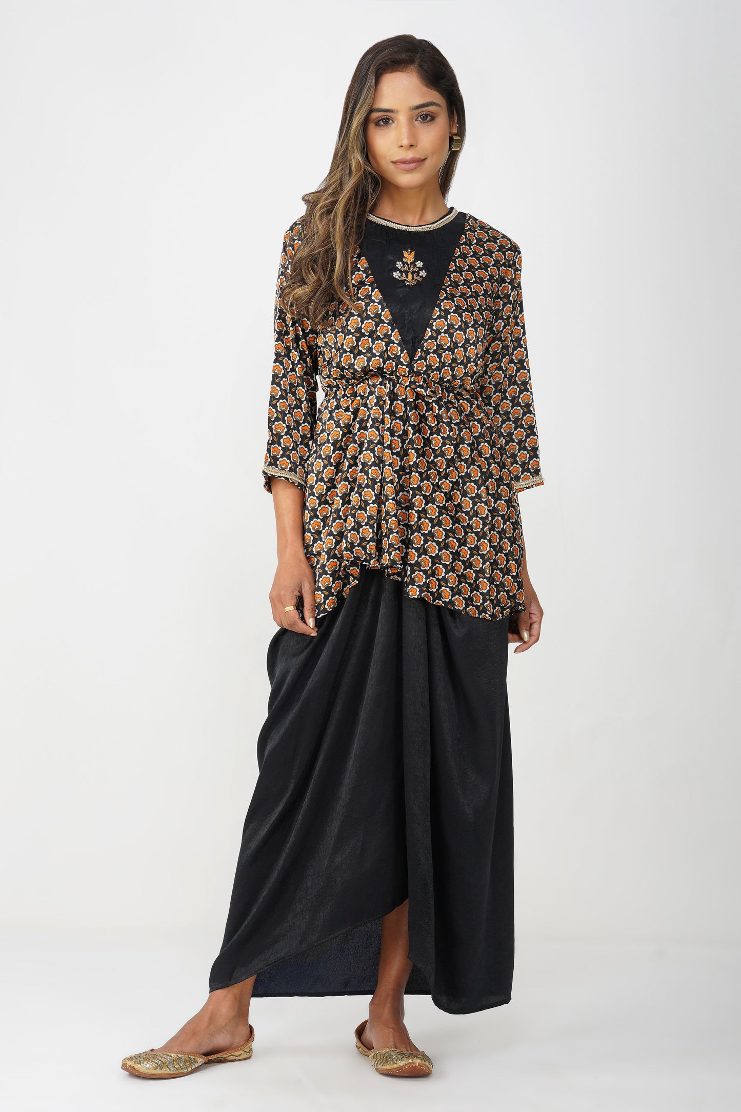 Piya Drape Skirt Set – Black Elegance