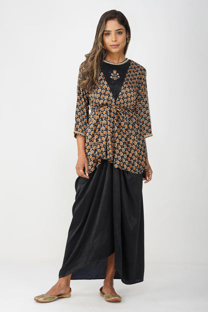 Piya Drape Skirt Set – Black Elegance