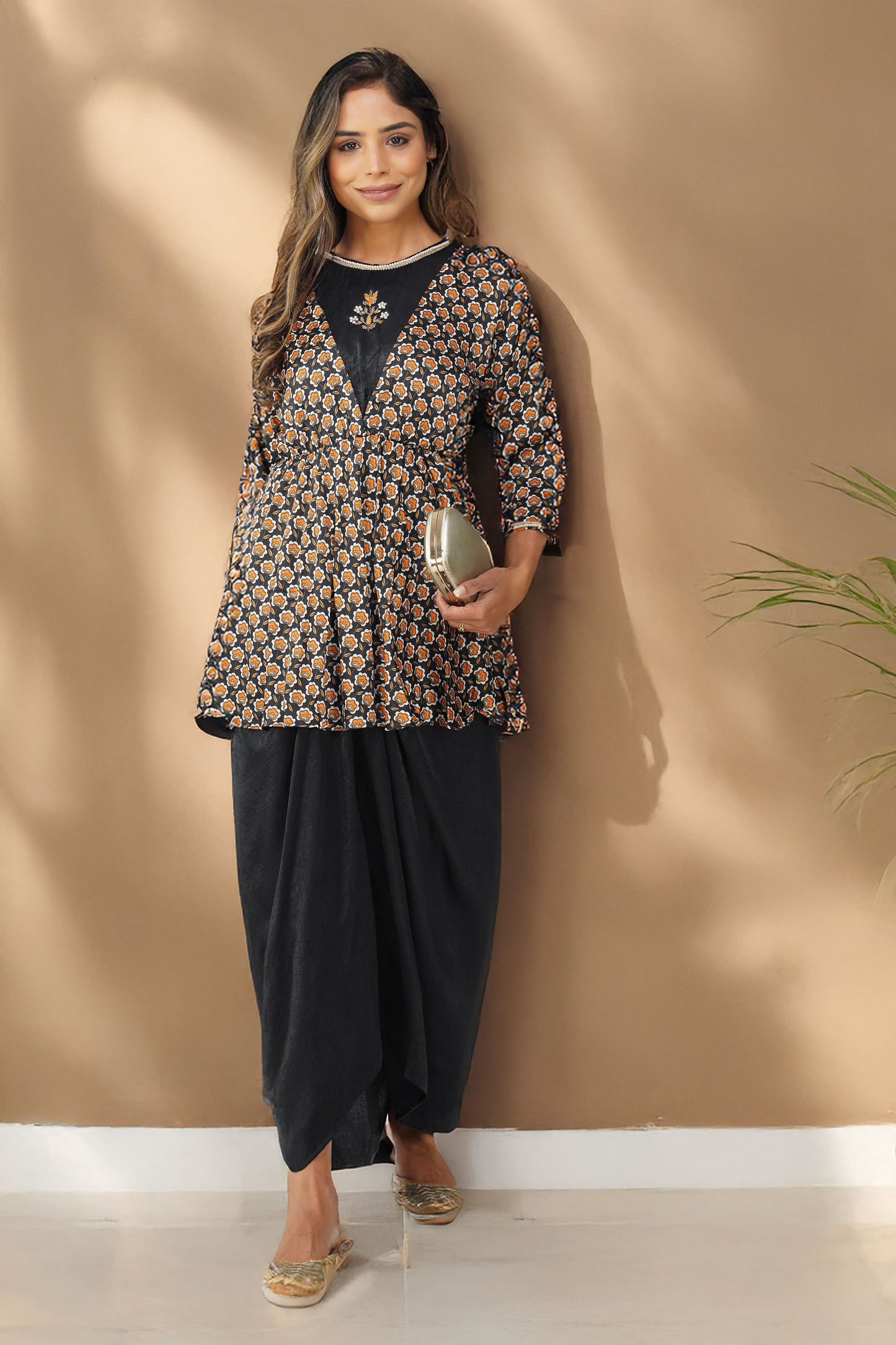 Piya Drape Skirt Set – Black Elegance