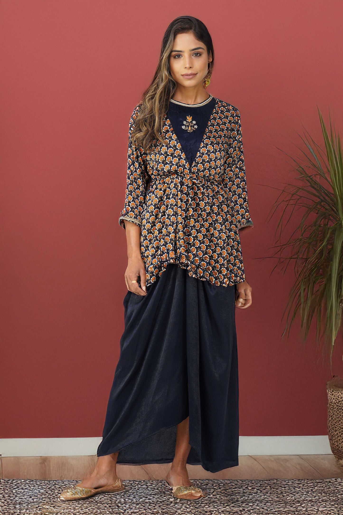 Piya Drape Skirt Set – Midnight Bloom