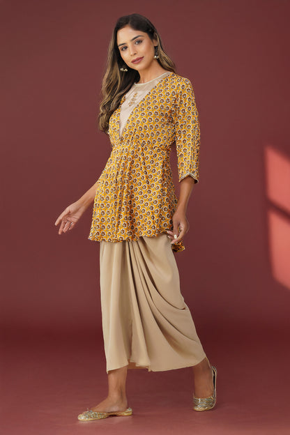 Piya Drape Skirt Set – Mustard Bloom