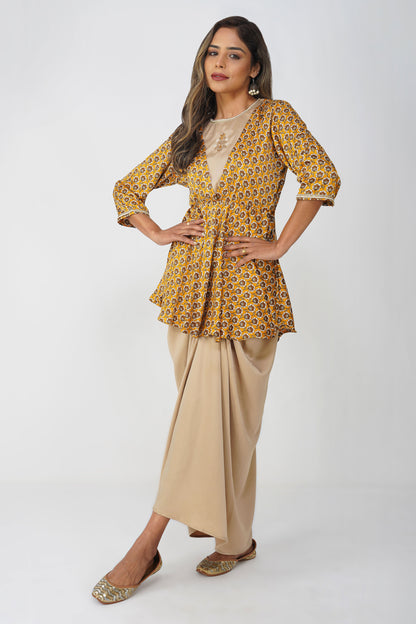 Piya Drape Skirt Set – Mustard Bloom