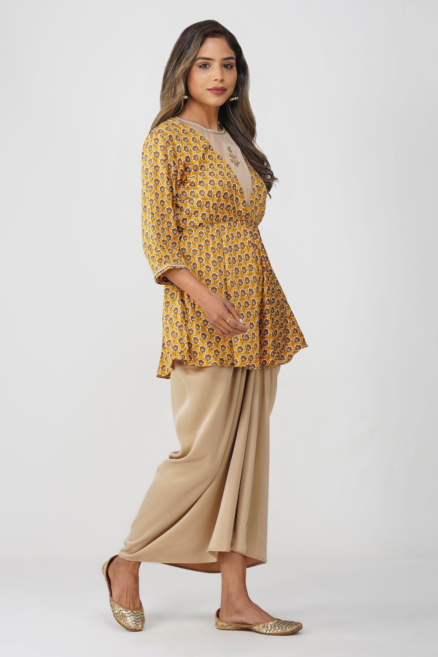 Piya Drape Skirt Set – Mustard Bloom