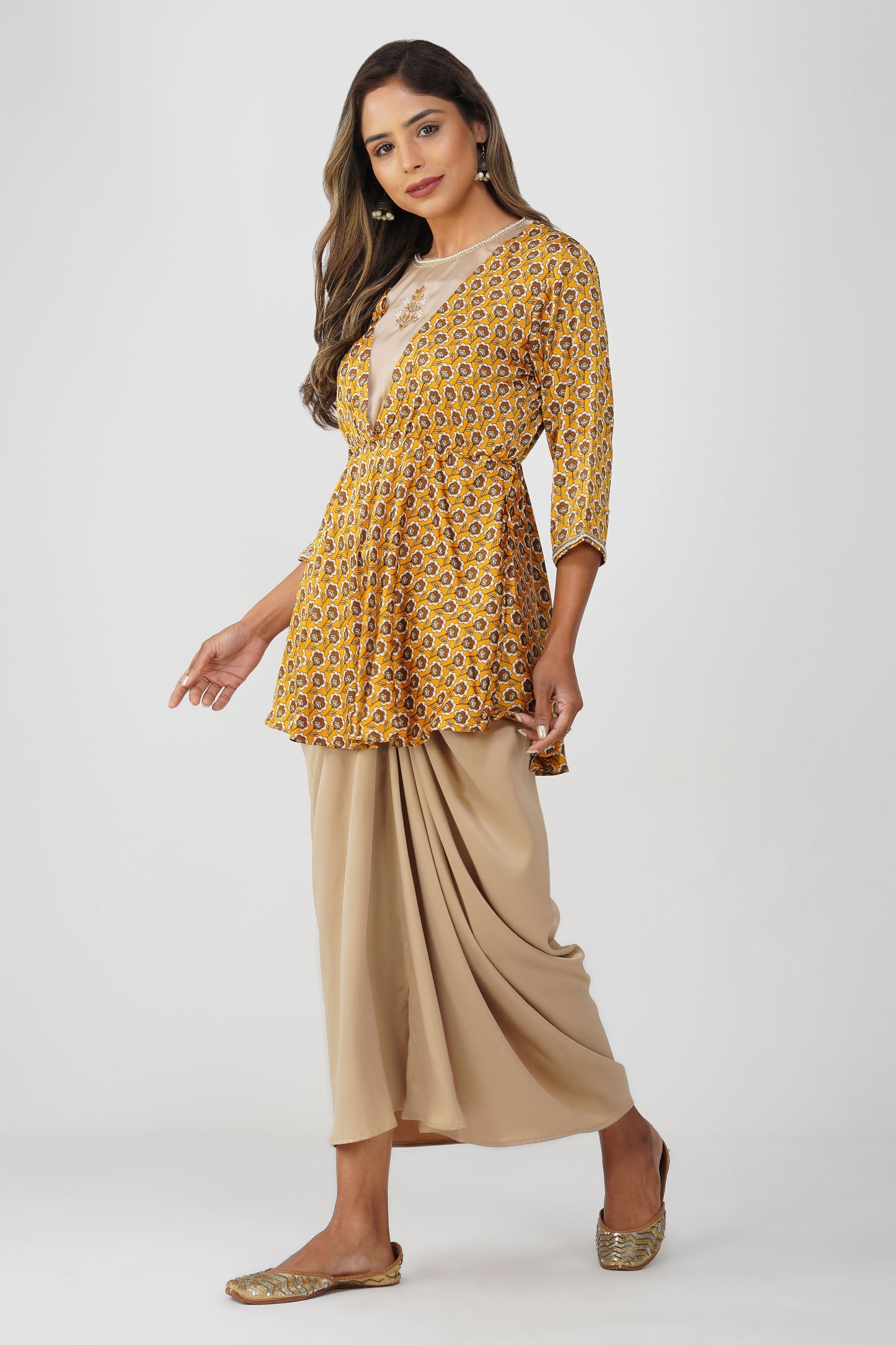 Piya Drape Skirt Set – Mustard Bloom