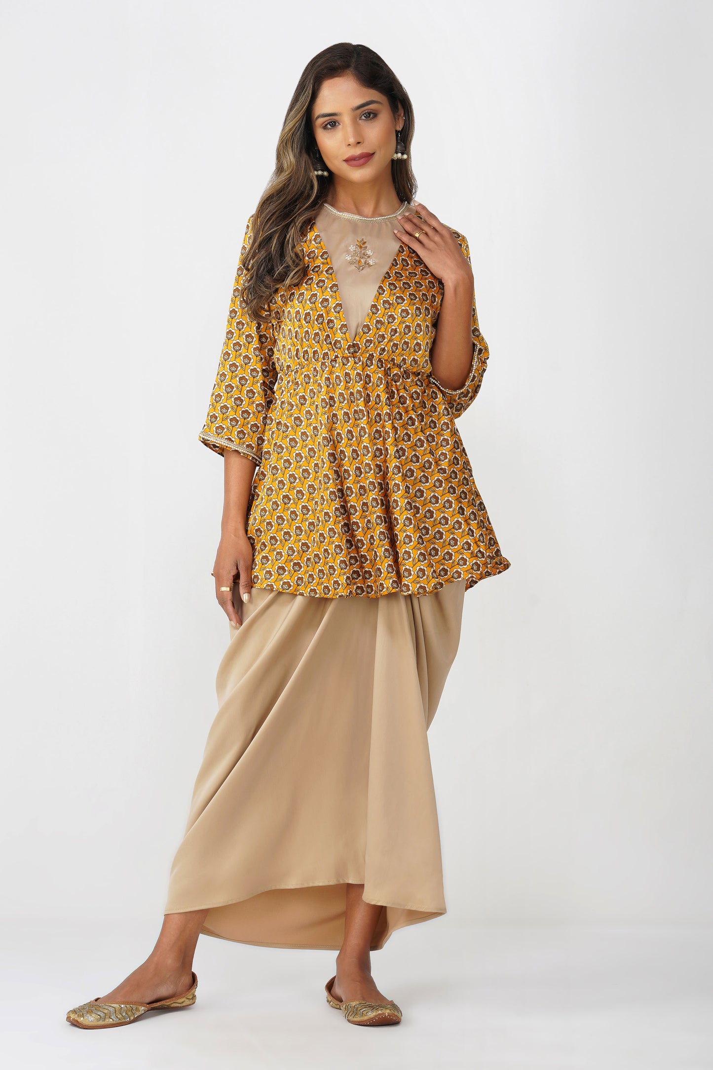 Piya Drape Skirt Set – Mustard Bloom