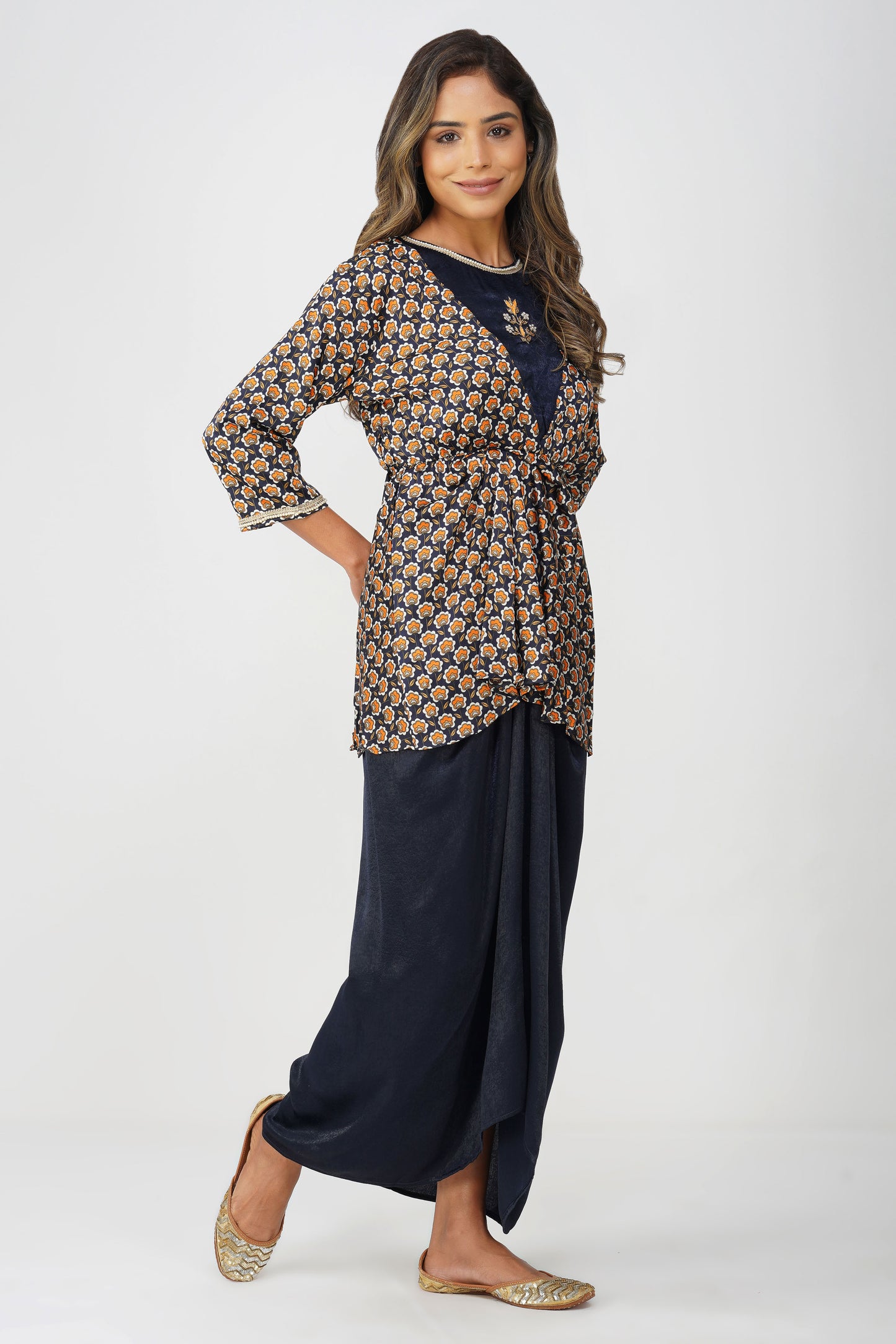 Piya Drape Skirt Set – Midnight Bloom