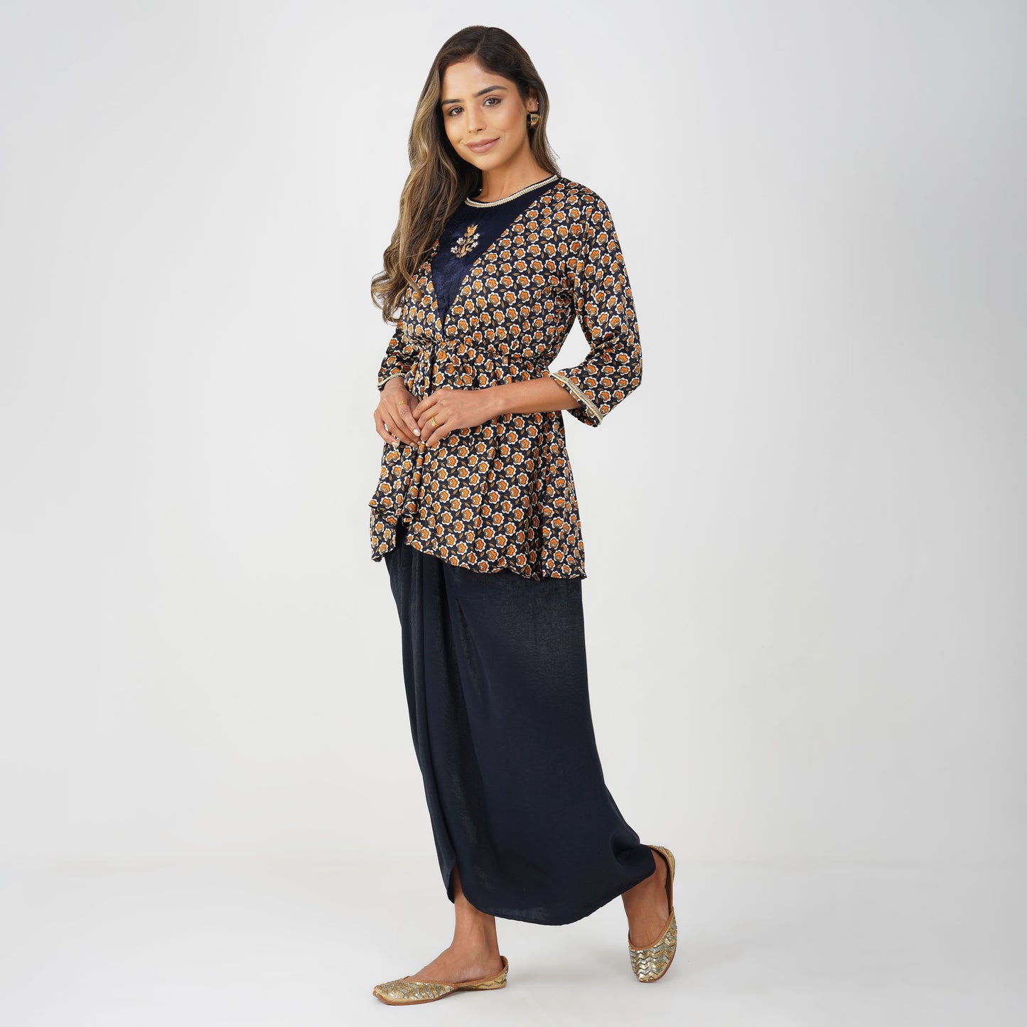 Piya Drape Skirt Set – Midnight Bloom