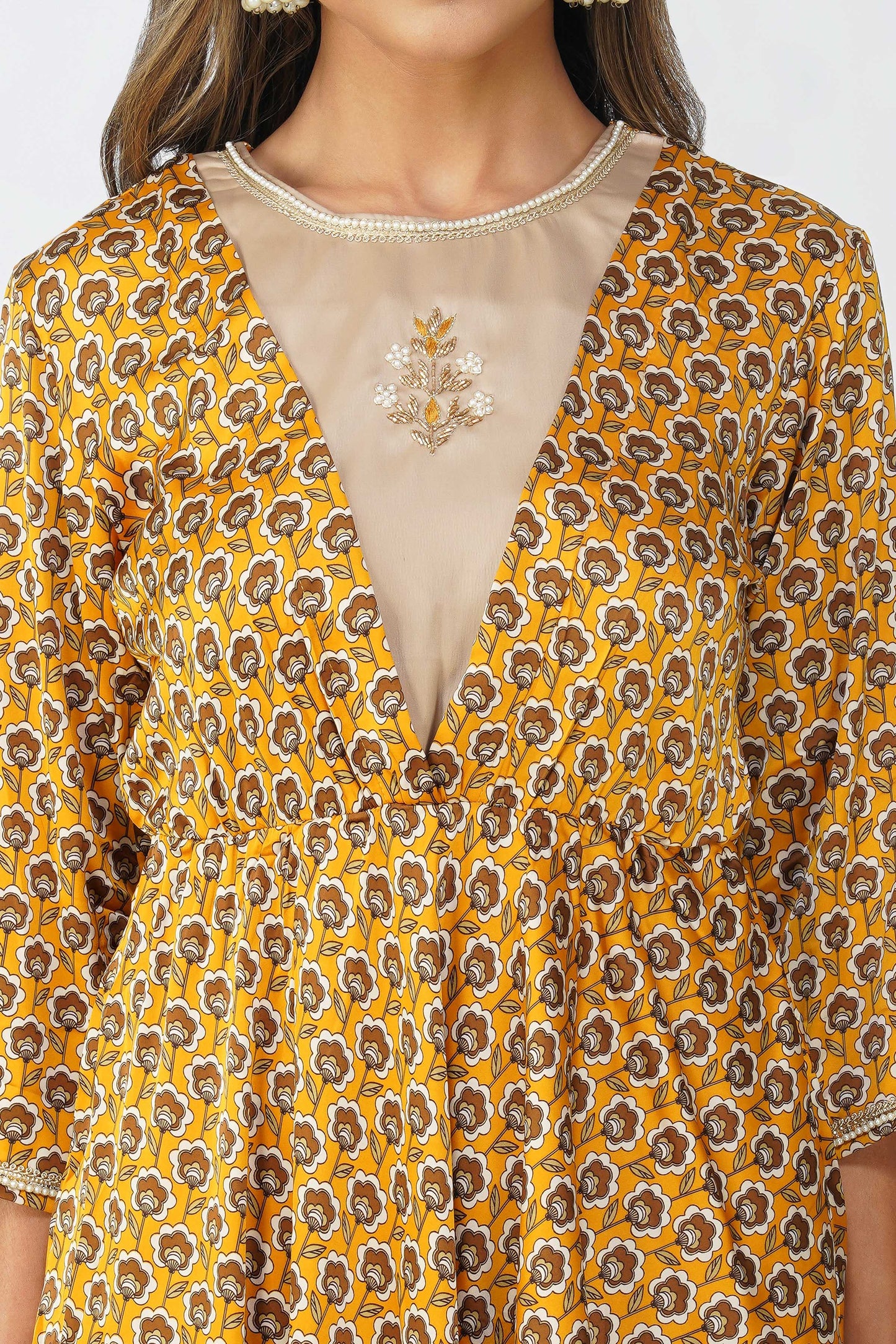 Piya Drape Skirt Set – Mustard Bloom
