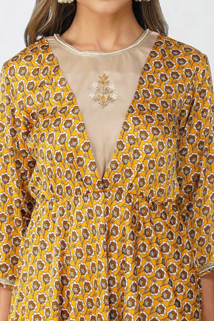 Piya Drape Skirt Set – Mustard Bloom