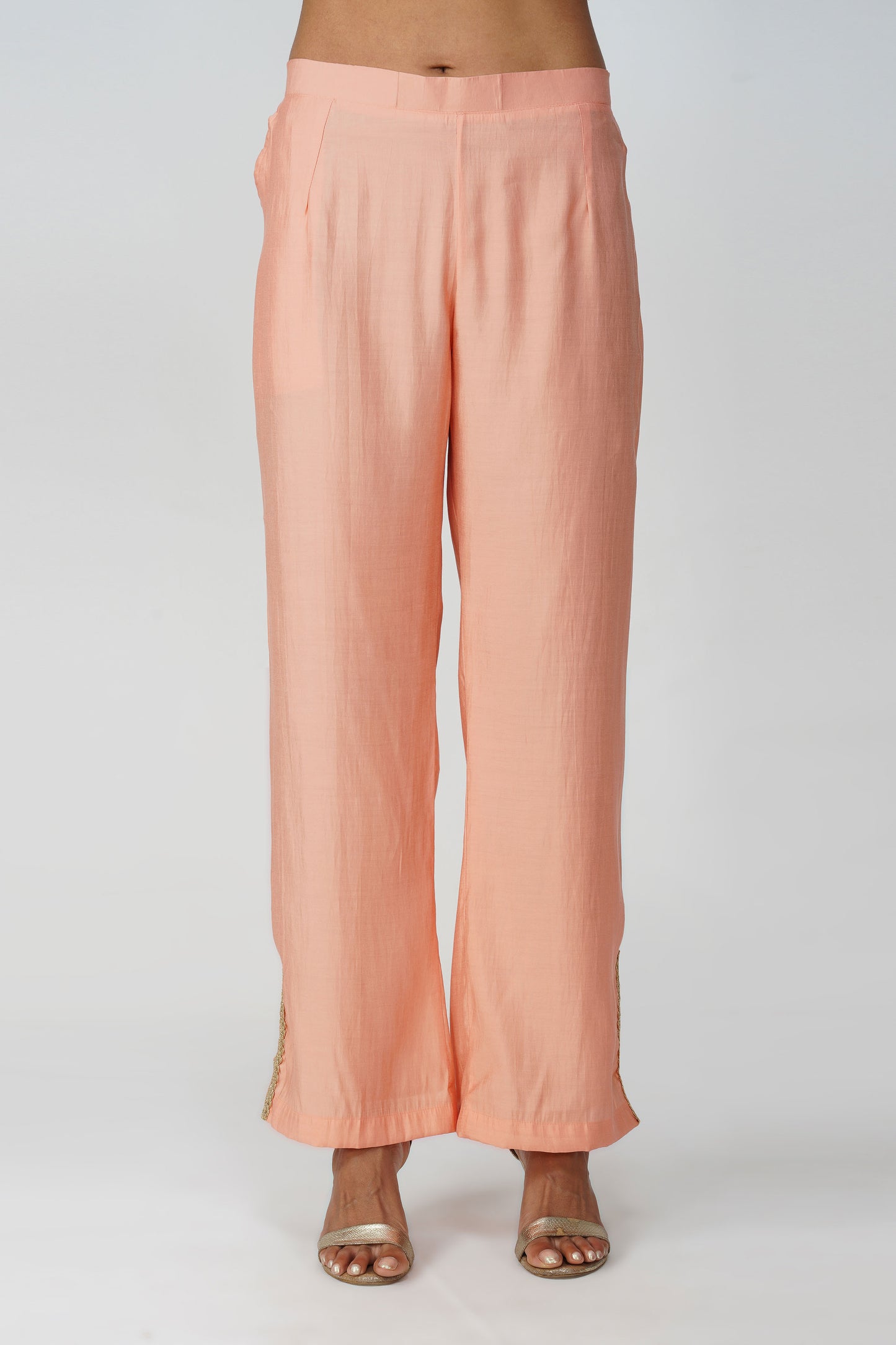 Paint Brush Satin Coord Set – Peach Gold Glint