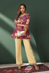Maya Shiny Silk Coord Set – Maroon Gold Flora