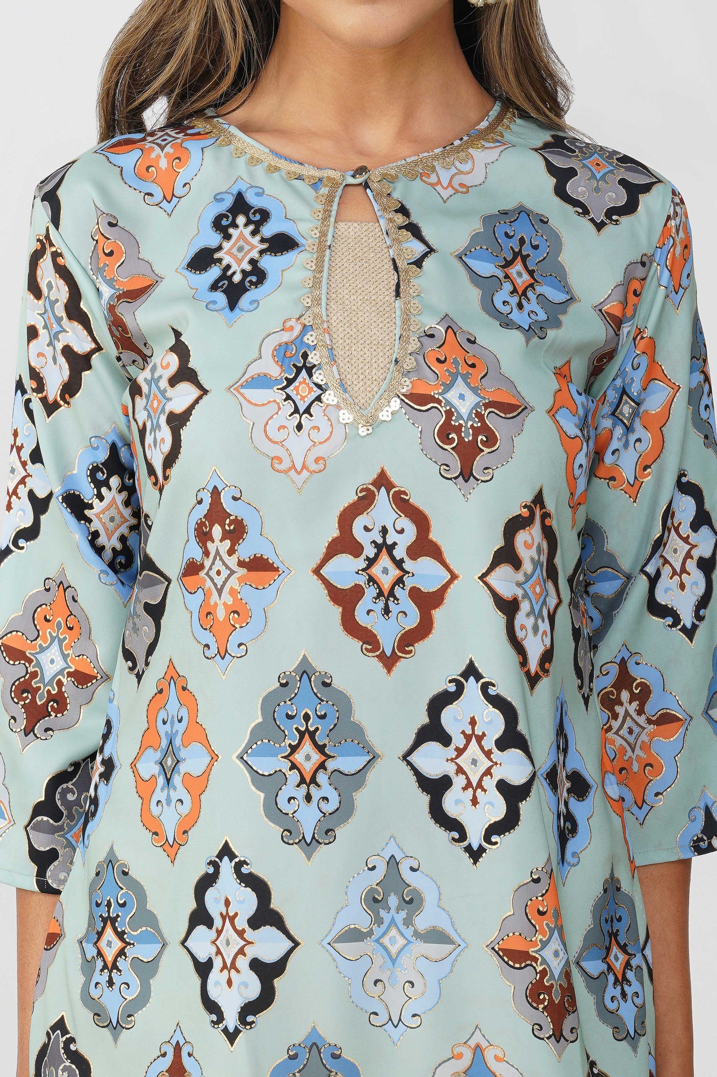 Ruhi Ikat Satin Silk Kurta Set – Mint Mosaic