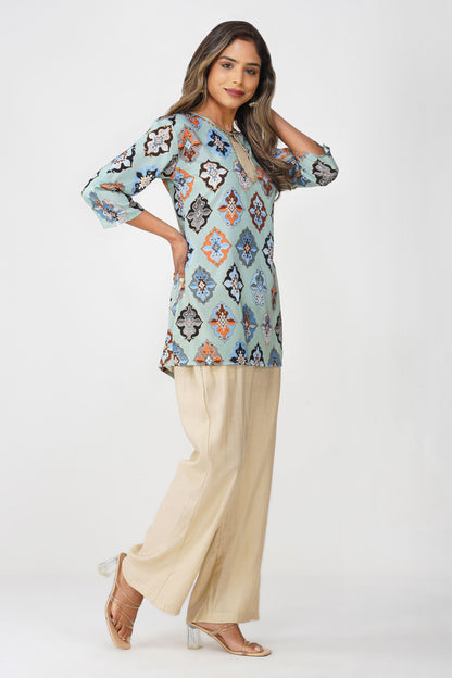Ruhi Ikat Satin Silk Kurta Set – Mint Mosaic