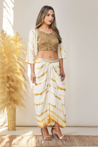 Haldi Haze Shibori Drape Skirt Set | Bindigasm
