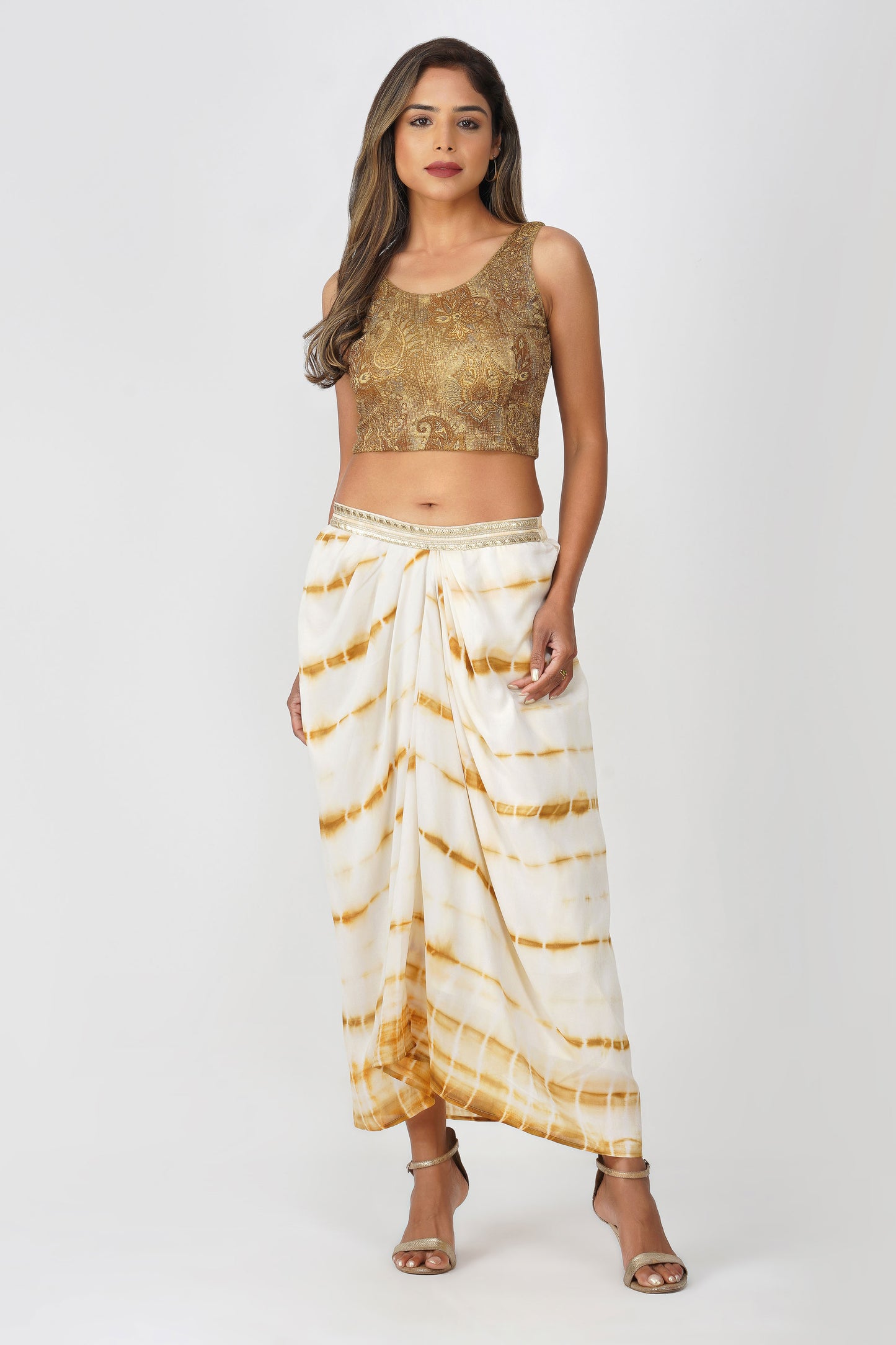 Haldi Haze Shibori Drape Skirt Set | Bindigasm