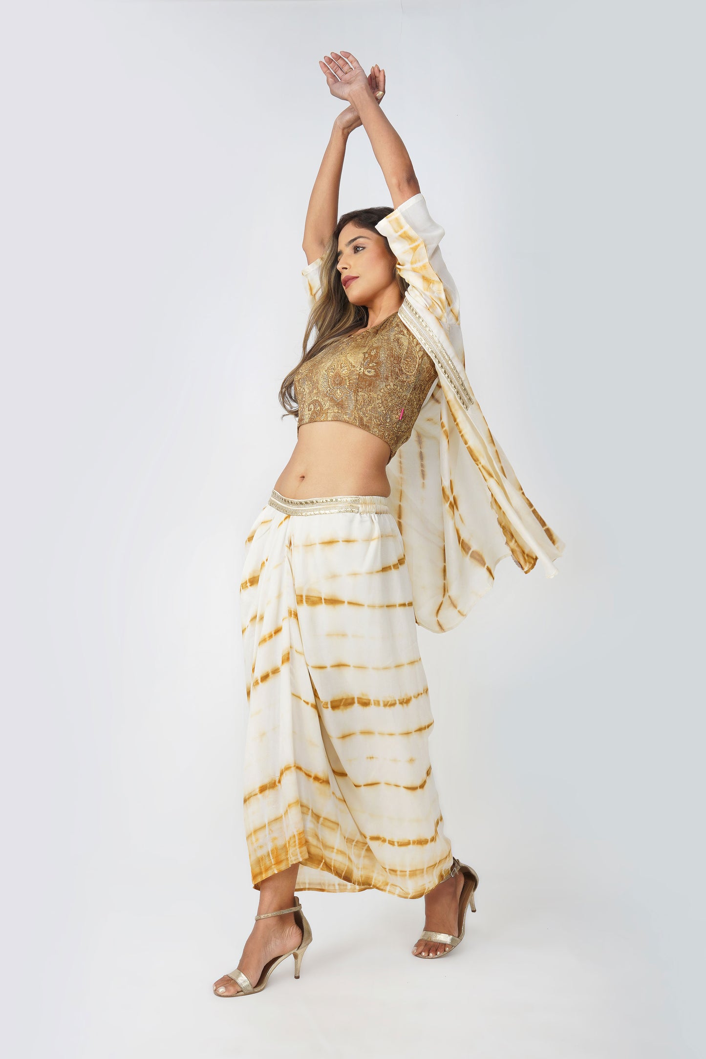 Haldi Haze Shibori Drape Skirt Set | Bindigasm