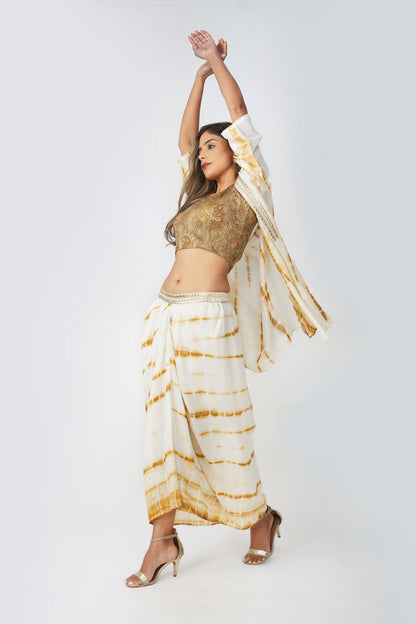 Haldi Haze Shibori Drape Skirt Set | Bindigasm