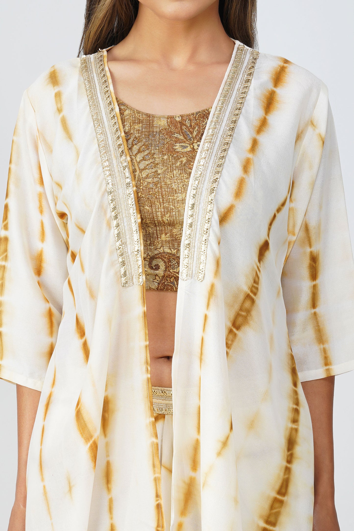 Haldi Haze Shibori Drape Skirt Set | Bindigasm