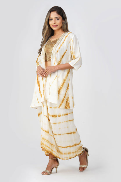 Haldi Haze Shibori Drape Skirt Set | Bindigasm
