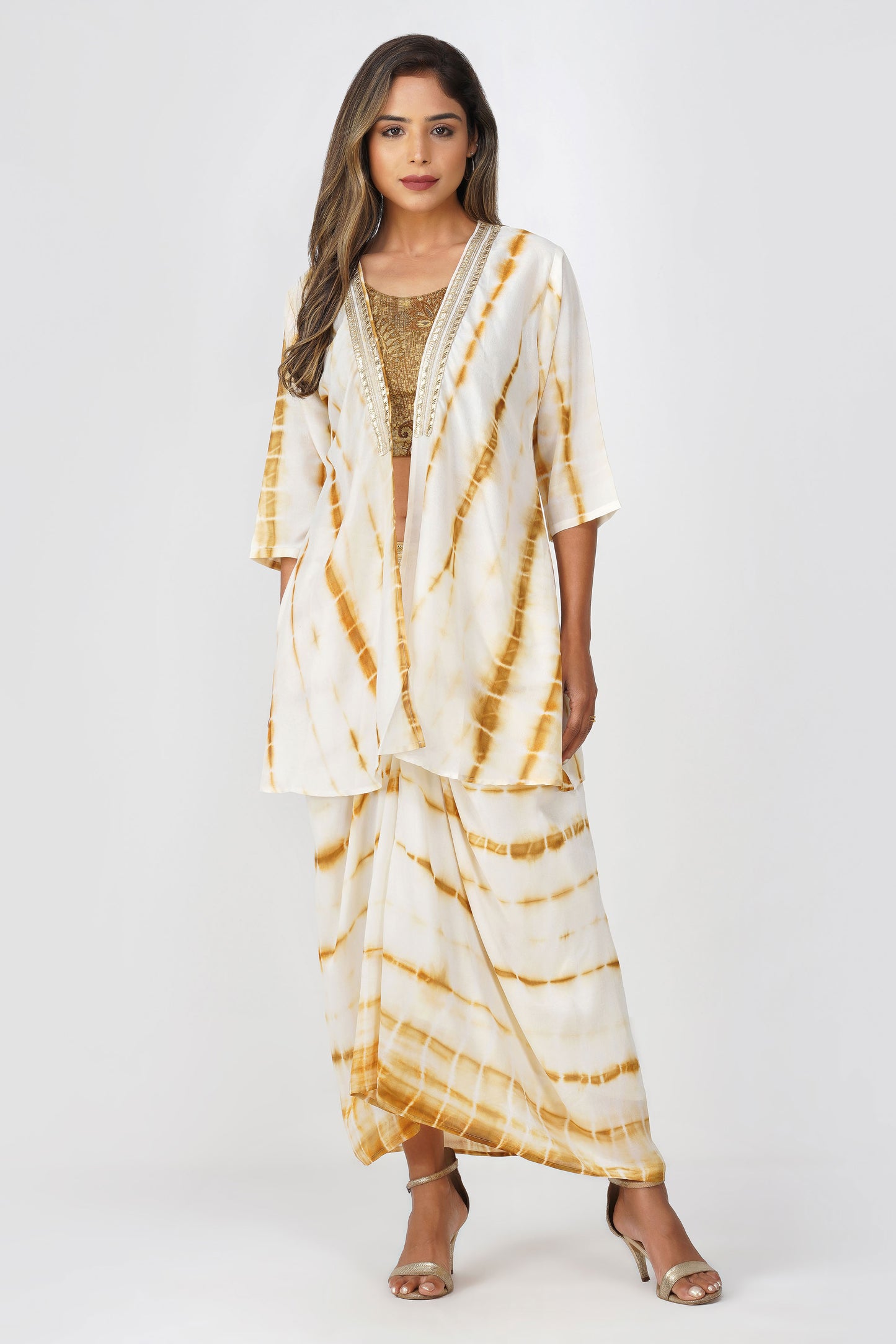 Haldi Haze Shibori Drape Skirt Set | Bindigasm