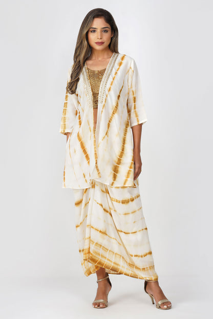 Haldi Haze Shibori Drape Skirt Set | Bindigasm