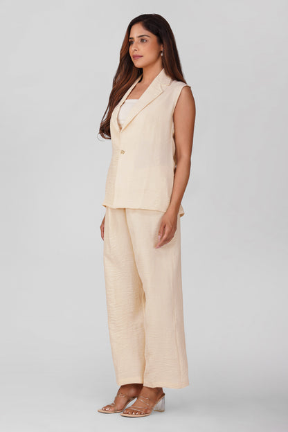 Asmi Linen Jacket Co-ord Set – Ivory with Paperbag Trousers | Bindigasm