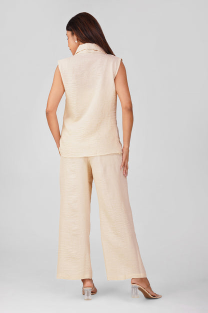 Asmi Linen Jacket Co-ord Set – Ivory with Paperbag Trousers | Bindigasm