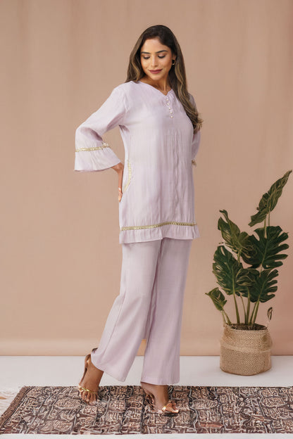 Taara Stripes Gold Lace Coord Set – Lilac