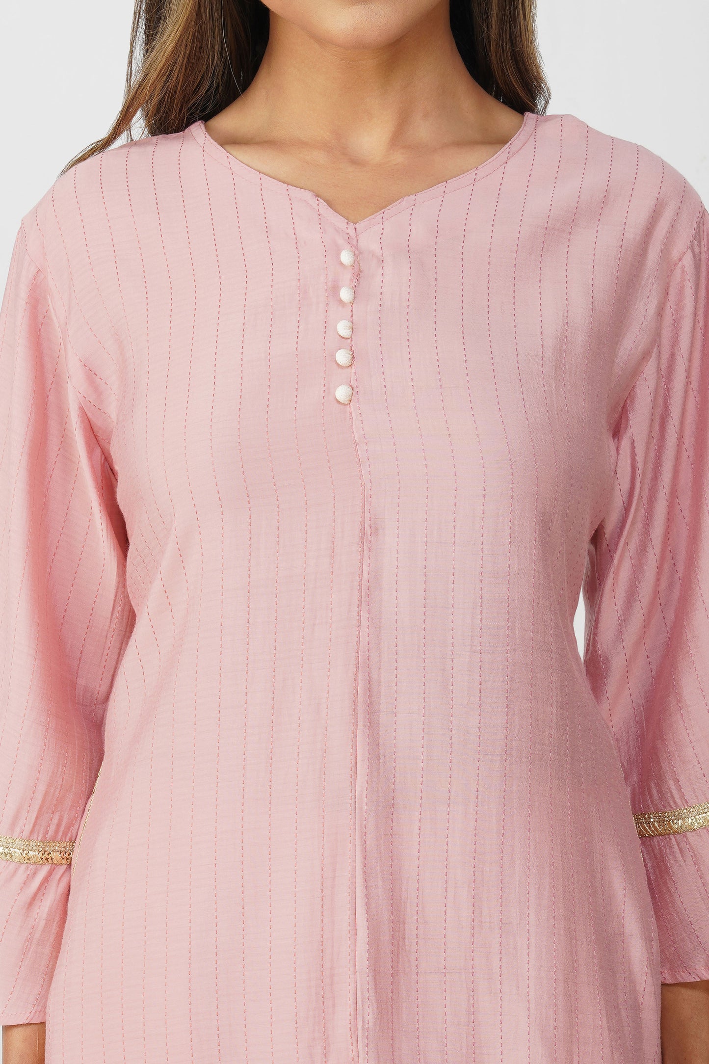 Taara Stripes Gold Lace Coord Set – Rose Pink