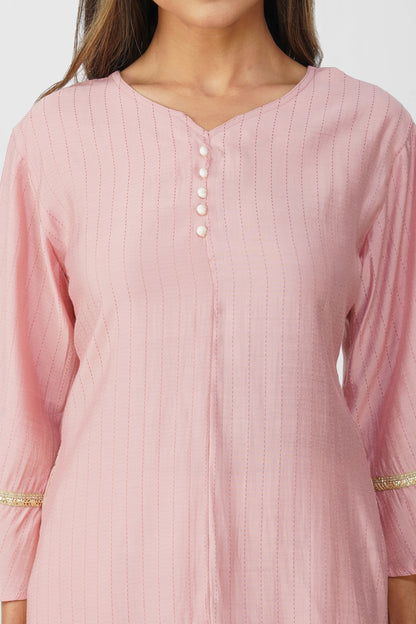 Taara Stripes Gold Lace Coord Set – Rose Pink