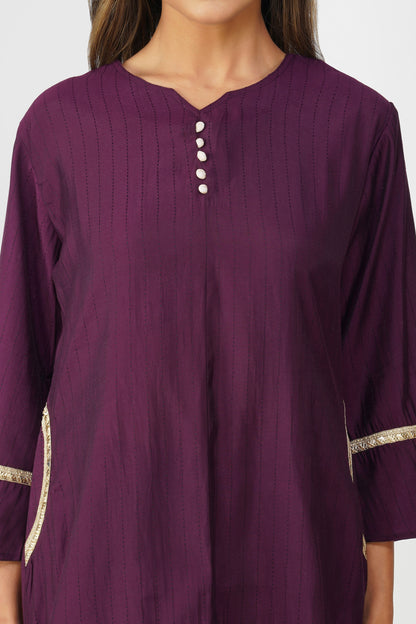 Taara Stripes Gold Lace Coord Set – Royal Purple