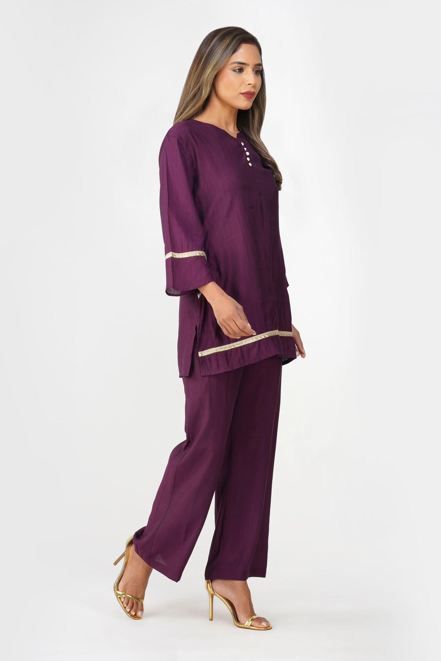 Taara Stripes Gold Lace Coord Set – Royal Purple