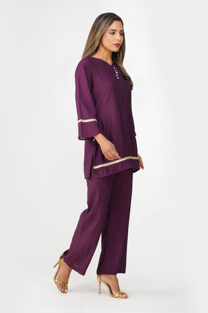 Taara Stripes Gold Lace Coord Set – Royal Purple