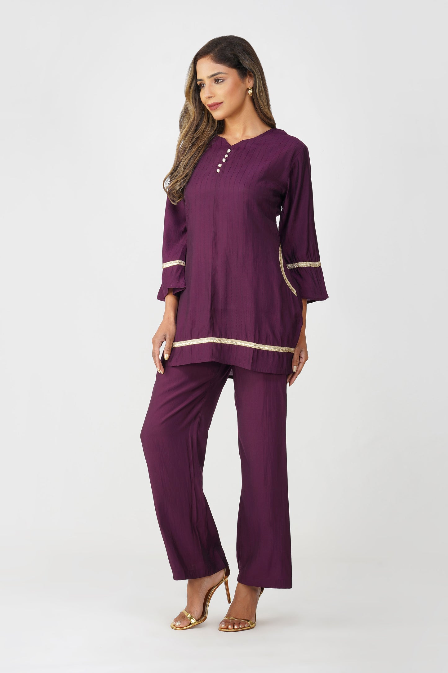 Taara Stripes Gold Lace Coord Set – Royal Purple