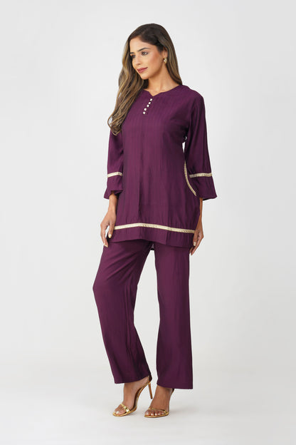 Taara Stripes Gold Lace Coord Set – Royal Purple