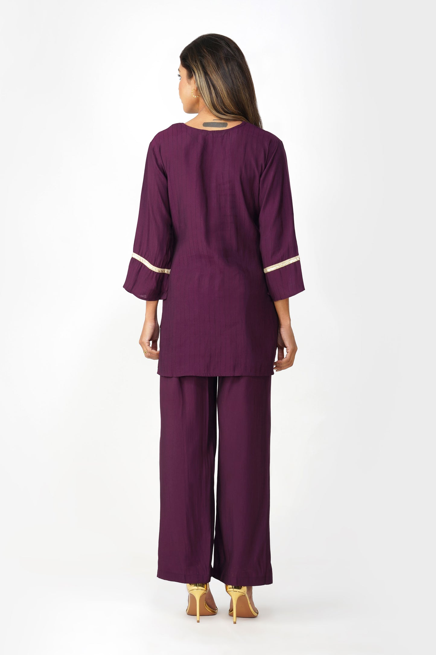 Taara Stripes Gold Lace Coord Set – Royal Purple