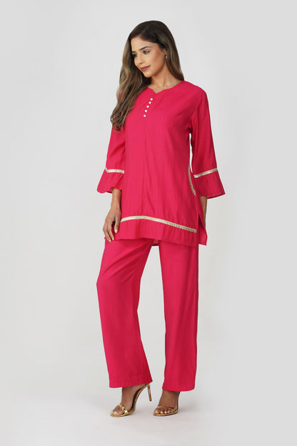 Taara Stripes Gold Lace Coord Set – Rani Pink