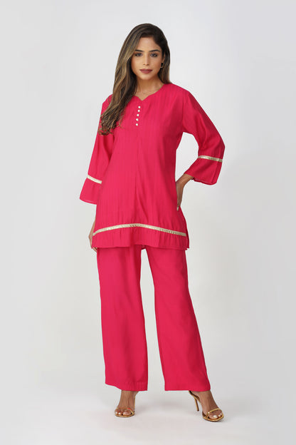 Taara Stripes Gold Lace Coord Set – Rani Pink