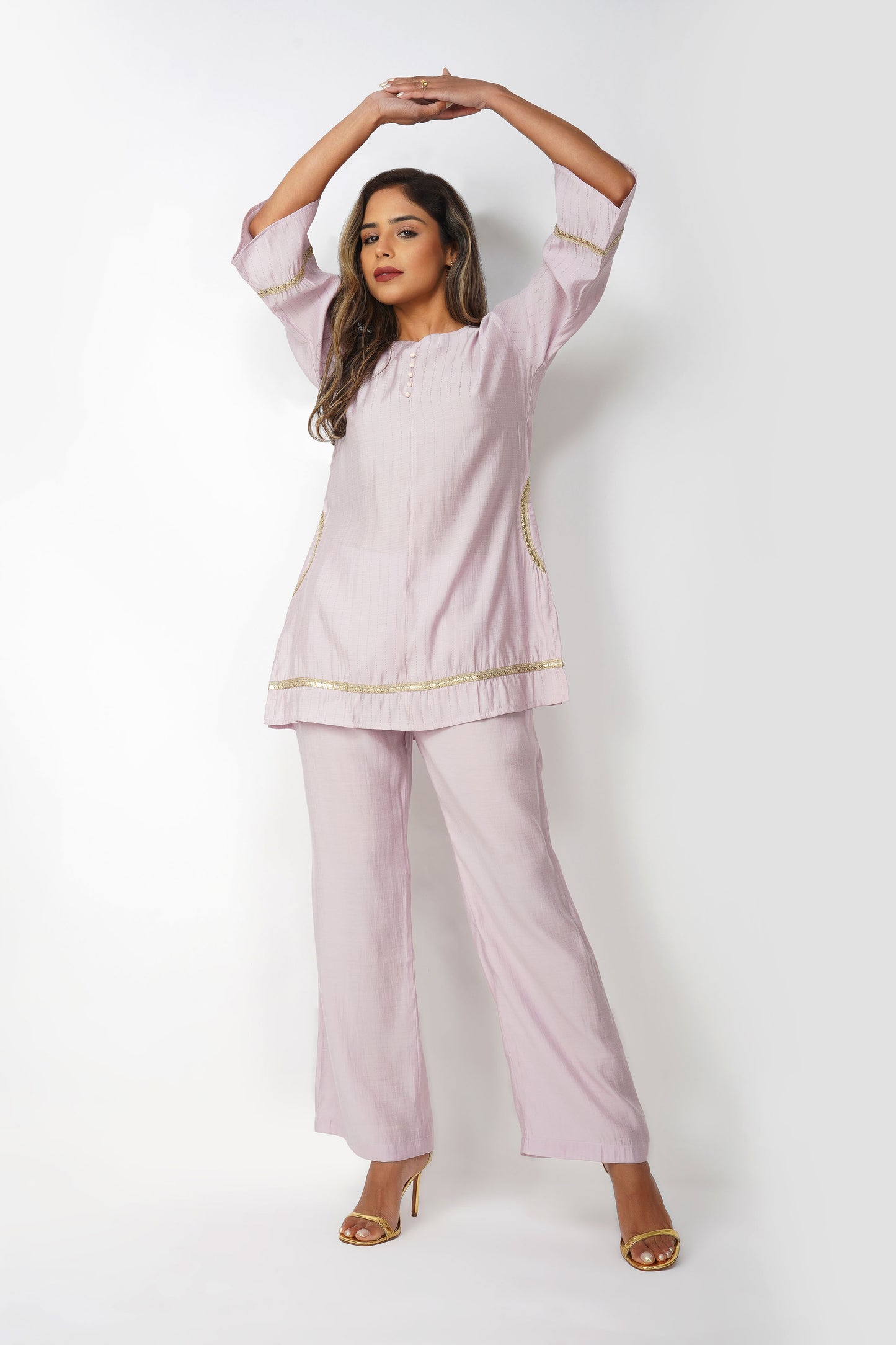 Taara Stripes Gold Lace Coord Set – Lilac