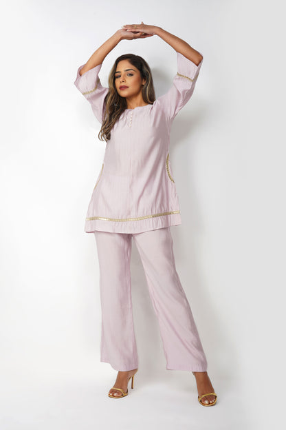Taara Stripes Gold Lace Coord Set – Lilac