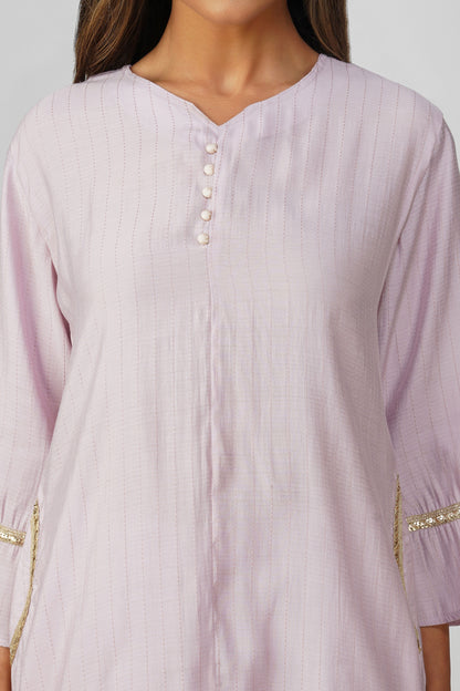 Taara Stripes Gold Lace Coord Set – Lilac