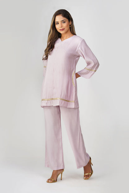 Taara Stripes Gold Lace Coord Set – Lilac