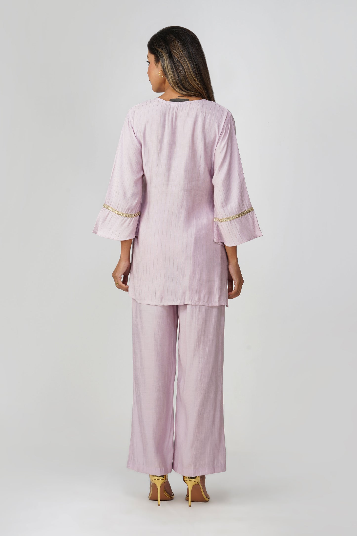 Taara Stripes Gold Lace Coord Set – Lilac