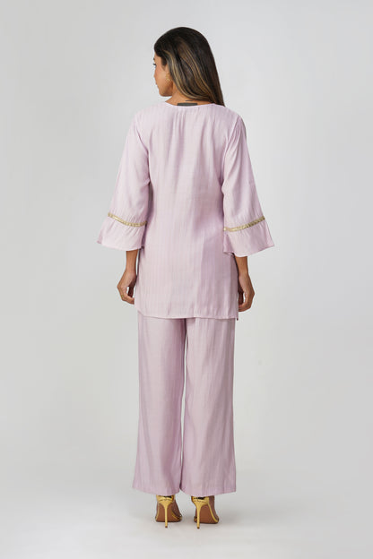 Taara Stripes Gold Lace Coord Set – Lilac
